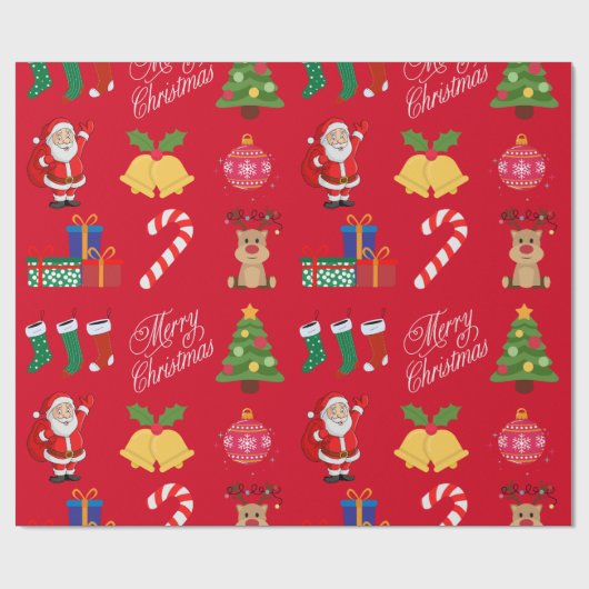 Rode Kerst Iconen Wrapping Papier (Vlak)