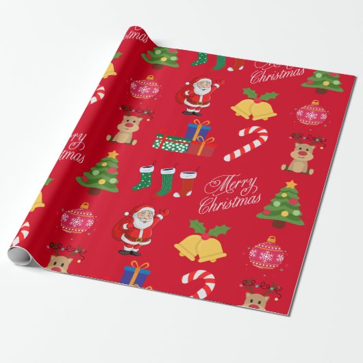 Rode Kerst Iconen Wrapping Papier (Uitgerold)