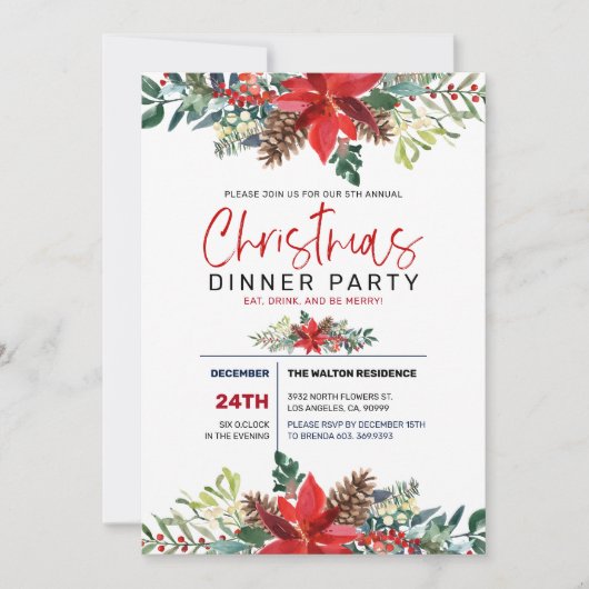 Rode kerst in Poinsettia en bruinworp Kaart (Voorkant)