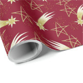 Rode kerst inpakpapier sterren & nepgloeiing (Rol Hoek)