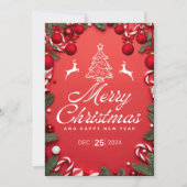 Rode Kerst Kaart met Boom + Rendieren Feest (Voorkant)