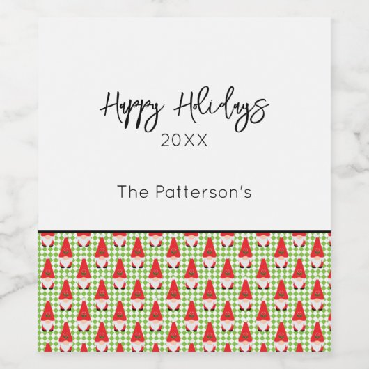 rode kerst kabouter patroon NAAM groene checker pl Wijn Etiket (Enkel label)