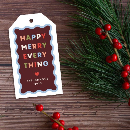 Rode Kerst Kadookaart met Golvende Slierten Cadeaulabel