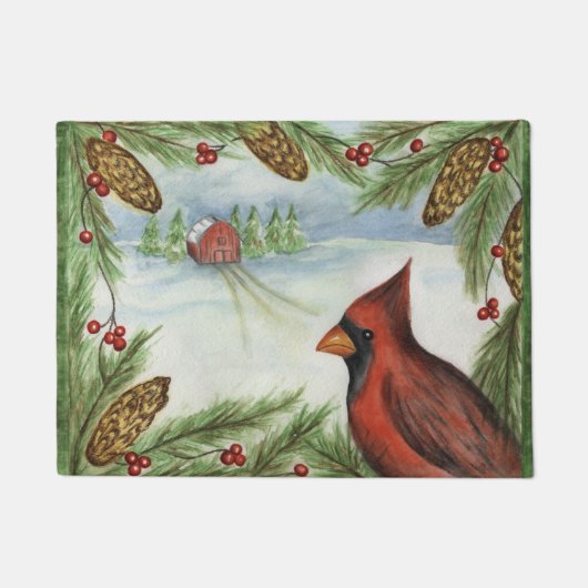 Rode Kerst Kardinaal Deurmat Vloerkleed (Voorkant)