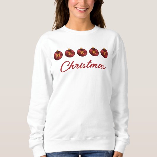 Rode Kerst Kerstballen Zalig Kerst Tekst Trui (Voorkant)