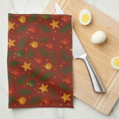 Rode Kerst Keuken Handdoek – Classic Holiday Tea (Quarter Fold)