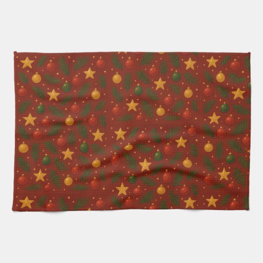 Rode Kerst Keuken Handdoek – Classic Holiday Tea (Horizontaal)