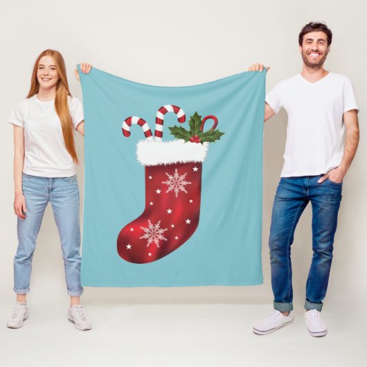 Rode Kerst Kous Op Blauw Fleece Deken (In situ)