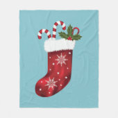 Rode Kerst Kous Op Blauw Fleece Deken (Voorkant)