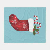 Rode Kerst Kous Op Blauw Fleece Deken (Voorkant (Horizontaal))