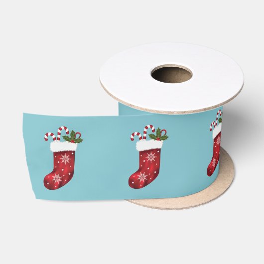 Rode Kerst Kousen Op Blauw Satijnen Lint (Spoel)
