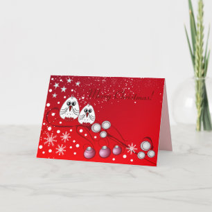 Rode kerst met vogels feestdagen kaart