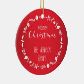 Rode Kerst met witte bladeren Decor Keramisch Ornament (Rechts)