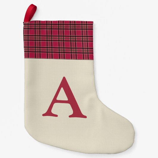 Rode Kerst Monogram Ruitensok Kleine Kerstsok (Voorkant)