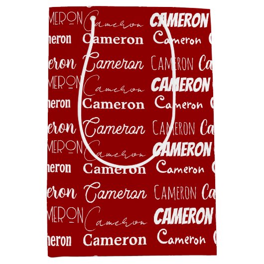 Rode Kerst Naam Collage Gepersonaliseerd Medium Cadeauzakje (Voorkant)