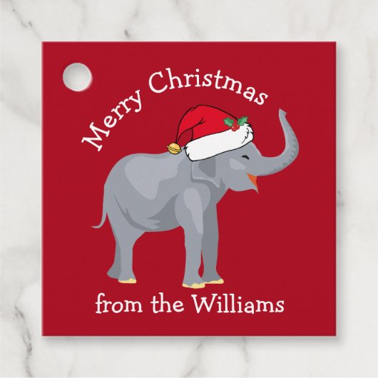 Rode Kerst Olifant Schattige Custom Party Bedankjes Labels (Voorkant)