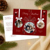 Rode Kerst Ornament Ball Ribbon Drie foto's Briefkaart