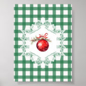 Rode Kerst Ornament Green Gingham Vakantie Poster (Voorkant)