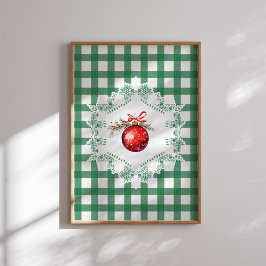 Rode Kerst Ornament Green Gingham Vakantie Poster