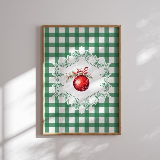 Rode Kerst Ornament Green Gingham Vakantie Poster