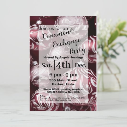 Rode Kerst Ornament Party Invitation Kaarten (Staand voorkant)
