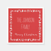 Rode Kerst Papieren Servetten Witte Bladeren Decor (Voorkant)