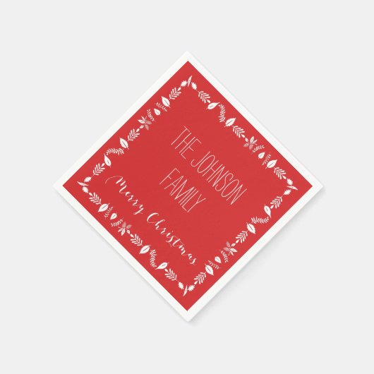 Rode Kerst Papieren Servetten Witte Bladeren Decor (Hoek)