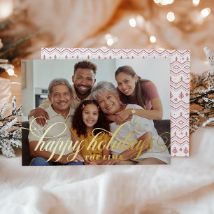 Rode Kerst Patroon Eenvoudig Script Folie Feestdagenkaart