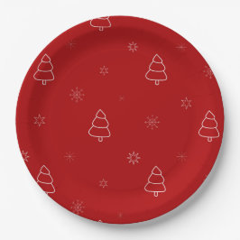Rode Kerst Patroon.Feestelijke bomen en sneeuwvlok Papieren Bordje