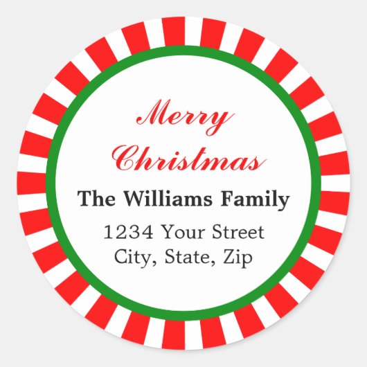 Rode Kerst pepermunt Snoep strepen Ronde Sticker (Voorkant)