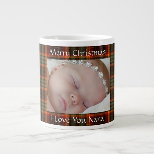 Rode Kerst Plaid Fotobeker Grote Koffiekop (Voorkant)