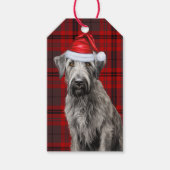 Rode Kerst Plaid Ierse Wolfshond Honden Kerstmis Cadeaulabel (Voorkant)