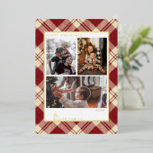 Rode Kerst Plaid Kerstkaarten Folie Feestdagenkaart (Staand Voorkant)