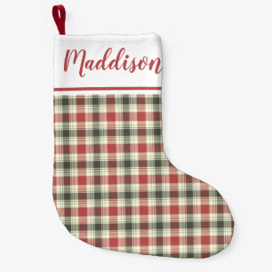 Rode kerst plaid patroon gepersonaliseerde naam kleine kerstsok