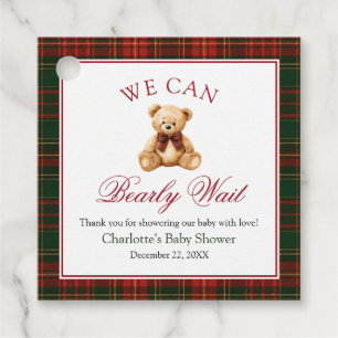 Rode Kerst Plaid Winter Teddybeer Babyshower Bedankjes Labels