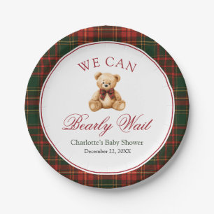 Rode Kerst Plaid Winter Teddybeer Babyshower Papieren Bordje