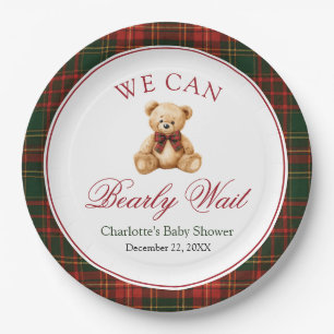 Rode Kerst Plaid Winter Teddybeer Babyshower Papieren Bordje