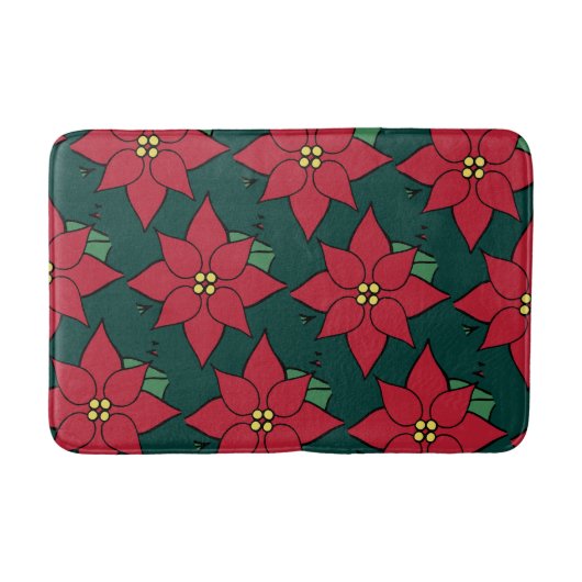 Rode Kerst Poinsettia Badkamer Mat (Voorkant)