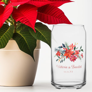 Rode Kerst Poinsettia Bloemstuk Custom Bruiloft Blikvorm Glas