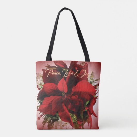 Rode Kerst Poinsettia Boodschappentas Tote Bag (Achterkant)