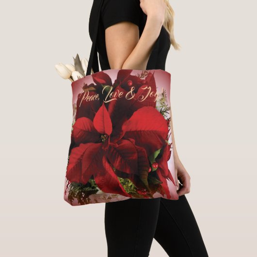 Rode Kerst Poinsettia Boodschappentas Tote Bag (Dichtbij)