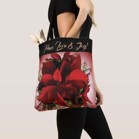 Rode kerst Poinsettia-Canvas tas (Dichtbij)
