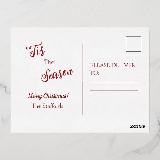 Rode kerst Poinsettia Folie Holiday Post Kaart (Achterkant)