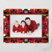 Rode kerst Poinsettia Folie Holiday Post Kaart (Voorkant)