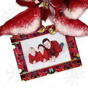 Rode Kerst Poinsettia Folie Vakantie Ansichtkaart Feestdagen Briefkaart