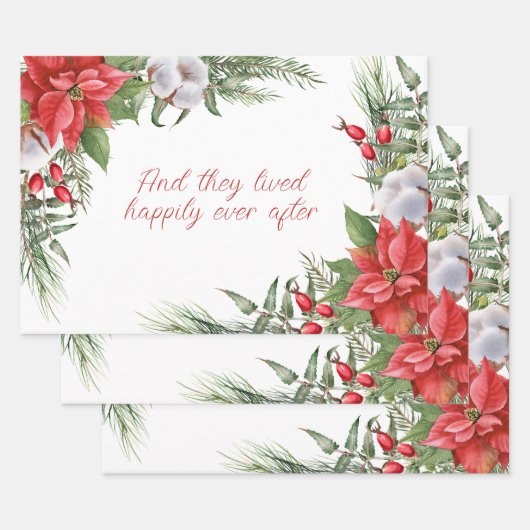 Rode Kerst Poinsettia Frame Persoonlijk  Inpakpapier Vel (Set)