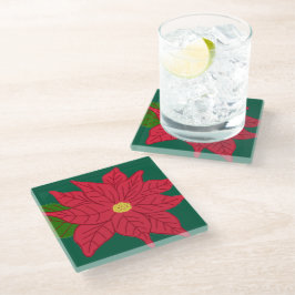 Rode Kerst-Poinsettia Glazen Onderzetter