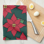 Rode Kerst Poinsettia Keukenhanddoek (Quarter Fold)