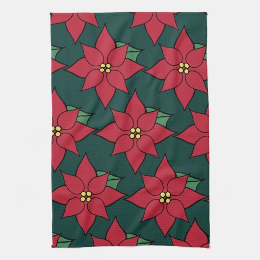 Rode Kerst Poinsettia Keukenhanddoek (Verticaal)