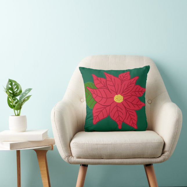 Rode Kerst-Poinsettia  Kussen (Stoel)